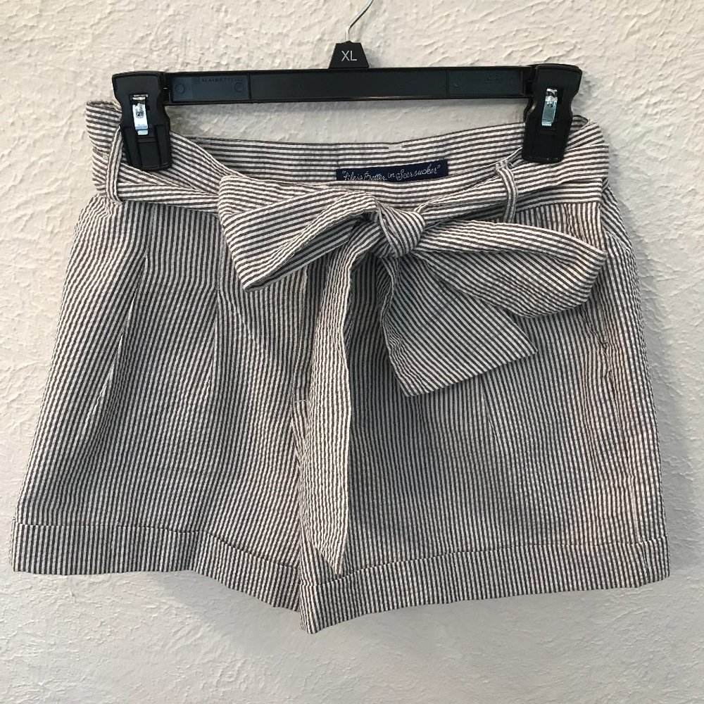 LAUREN JAMES Seersucker Bow Shorts Blue/White XS‎